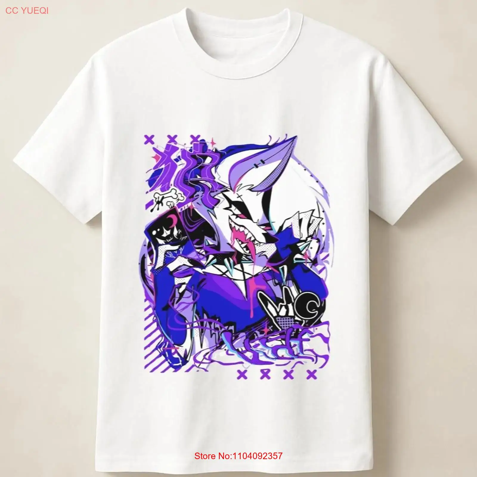 Poster Men Fashion - Fioletowa koszulka z anime wilkiem w