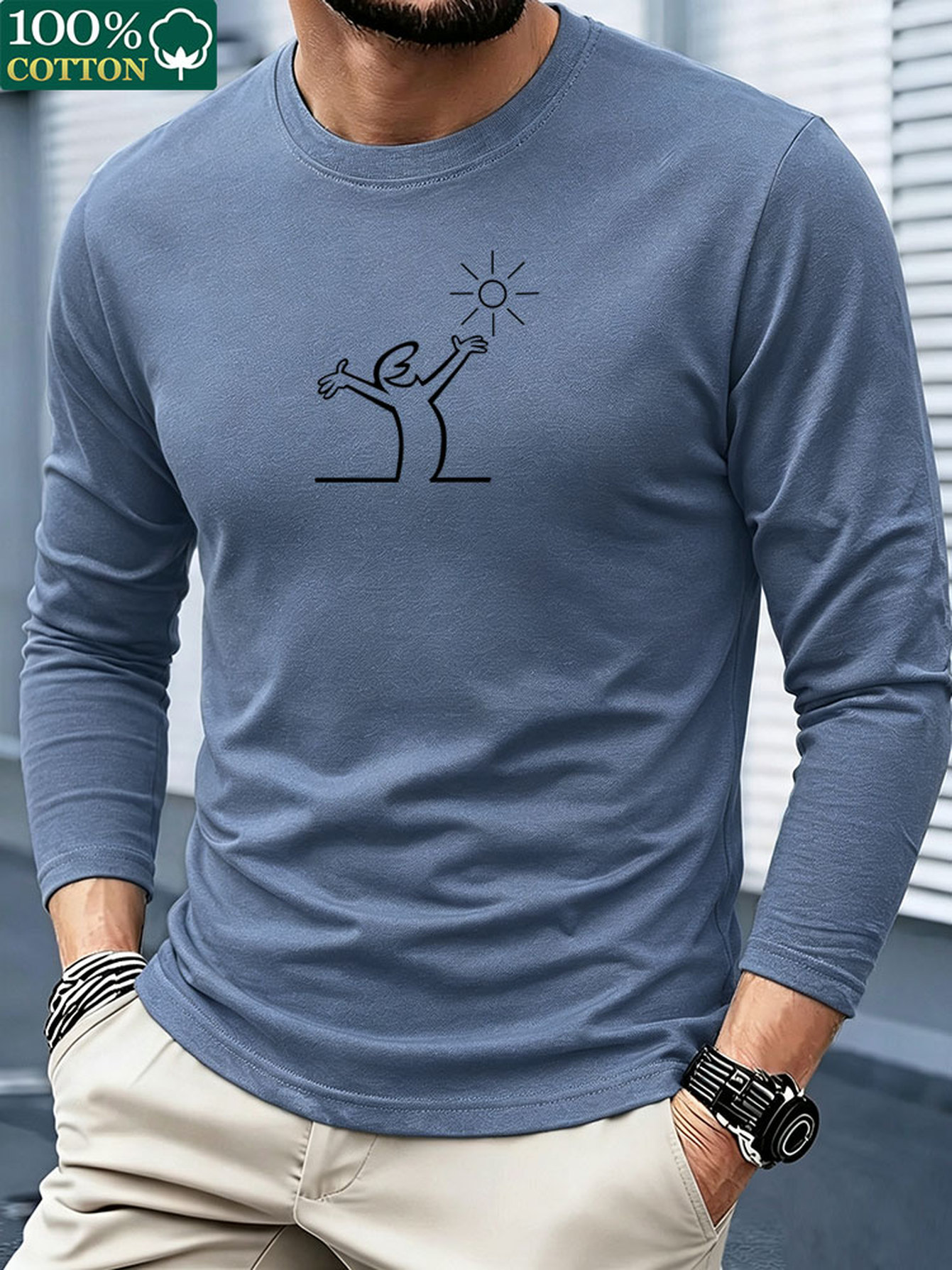Men'S Fashion T Shirts - Męska koszulka z długim rękawem, 100%